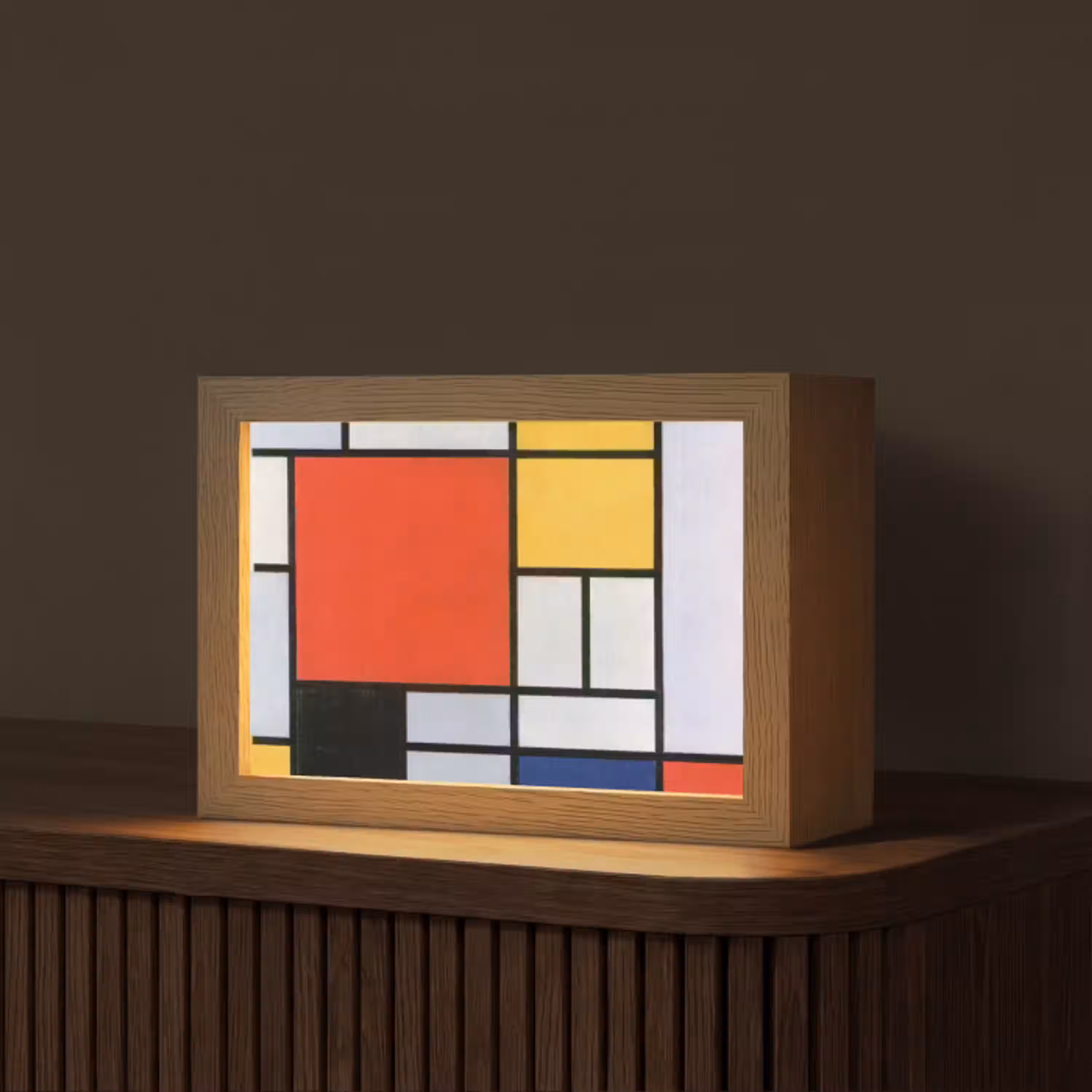 Kunst - Mondriaan - Oude meesters - Compositie 2 Light Box met kabel (Tafellamp) klein -z3d_website