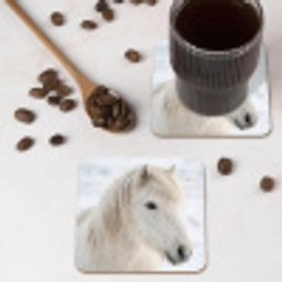Paard - Kop - Winter - Dieren - Wit onderzetter kurk middel -sfeer2