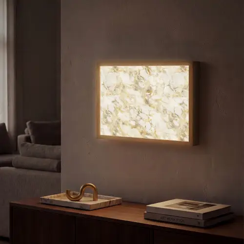 Warm - Gouden - Marmer - Patroon Light Box met batterij (Wandlamp) middel 907 -sfeer1