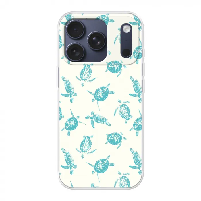 Schildpadden - Patroon - Wit - Blauw Telefoonhoesje iPhone 17 Pro klein -3d