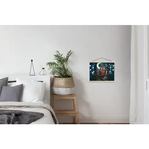 Uil - Mozaïek - Maan - Nacht textielposter latten blank klein -woonkamer