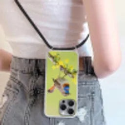 Vogel - Tak - Natuur - Kleurrijk Hoesje iPhone 16 Pro Max met koord klein -sfeer5