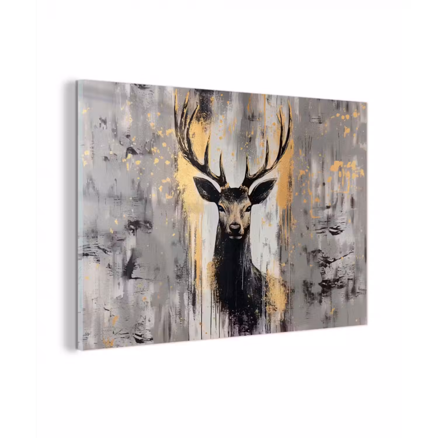 Glasbild - Abstrakt - Hirsch - Geweih - Gold