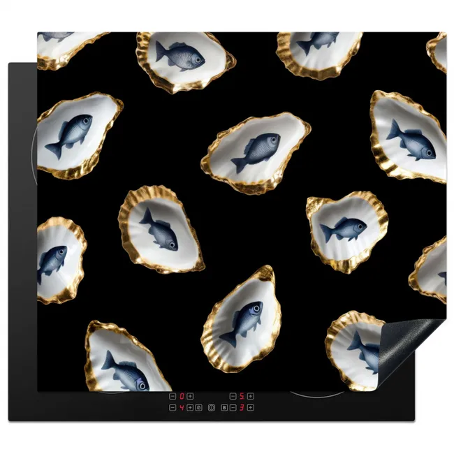 Oesters - Vissen - Blauw - Goud Inductie beschermer vinyl 3mm middel -3d