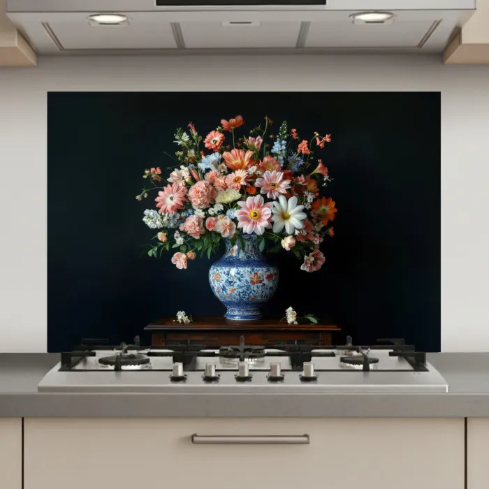 Hout - Vaas - Kleuren - Bloemen keuken achterwand spatscherm klein -3d_website