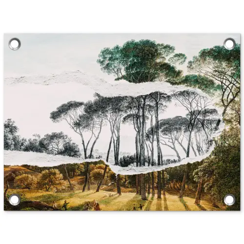 Italiaans landschap parasoldennen - Kunst - Hendrik Voogd - Schilderij - Zwart wit - Oude meesters tuinposter los doek klein -3d