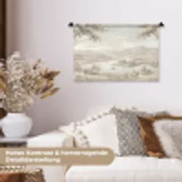 Rivierlandschap - Bergen - Natuur - Vintage - Beige Wandkleed katoen klein -tsfeer1_DE