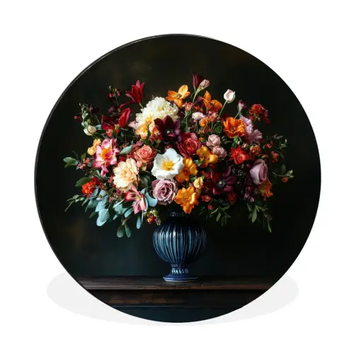 Groot - Bloemen - Vaas - Boeket Wandcirkel aluminium klein -3d