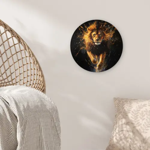 Leeuw - Zwart - Oranje - Verf Wandcirkel kunststof plaat 5mm dik klein -sfeer5