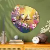 Vogels - Bloemen - Roze Wandcirkel Organisch Plexiglas middel -sfeer2