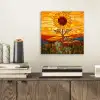 Zonnebloem - Mozaïek - Zonsondergang - Geel aluminium wit klein -sfeer1