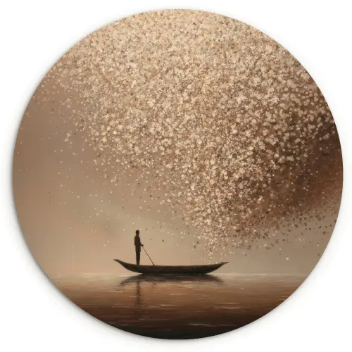 Bootje - Blaadjes - Goud - Water Wandcirkel kunststof plaat 5mm dik klein -3d