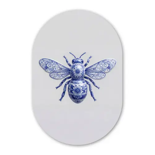 Bij - Modern - Delfts - Blauw Wandcirkel Ovaal Forex klein -3d