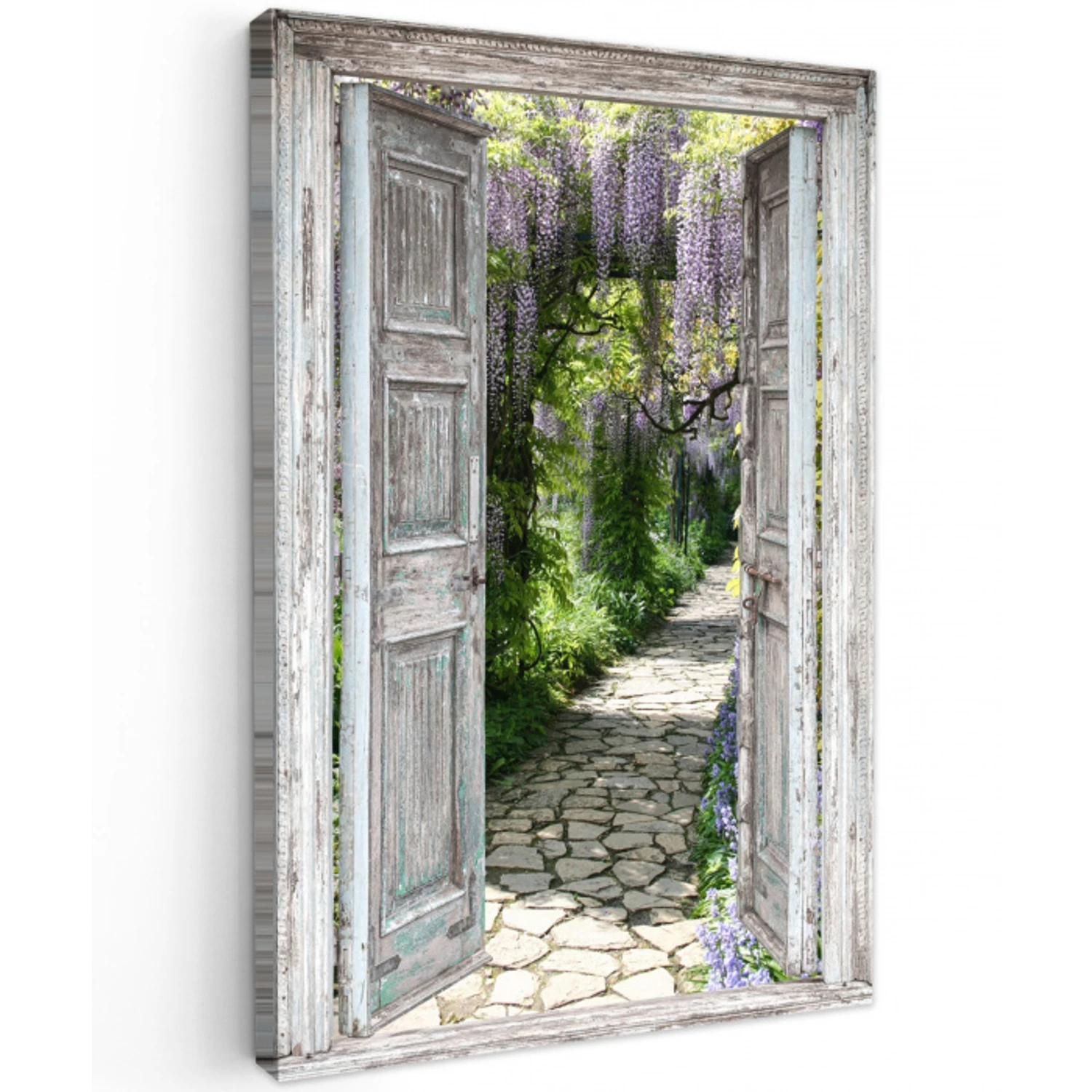 Oude deuren naar een tuinpad Tuinposter op houten frame 2 cm dik klein -3d