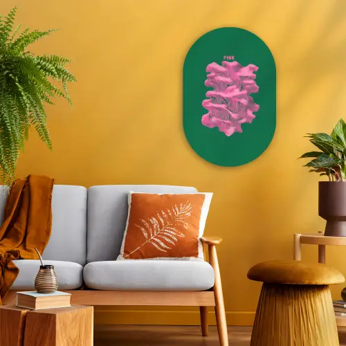 Abstract - Pink - Lijnen - Groen Wandcirkel Ovaal Forex klein -sfeer4