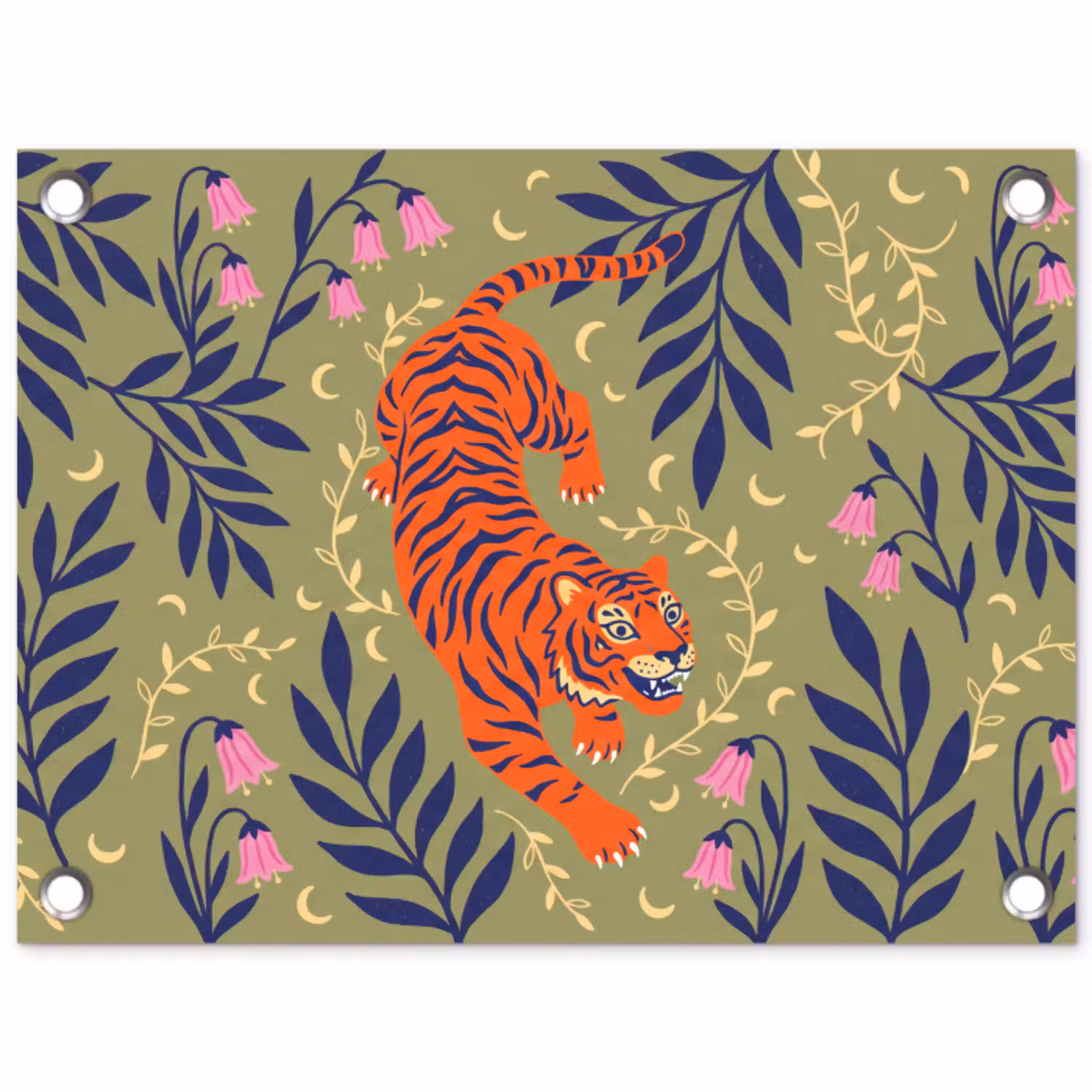 Tijger - Bladeren - Dieren - Illustratie - Oranje tuinposter los doek klein -3d