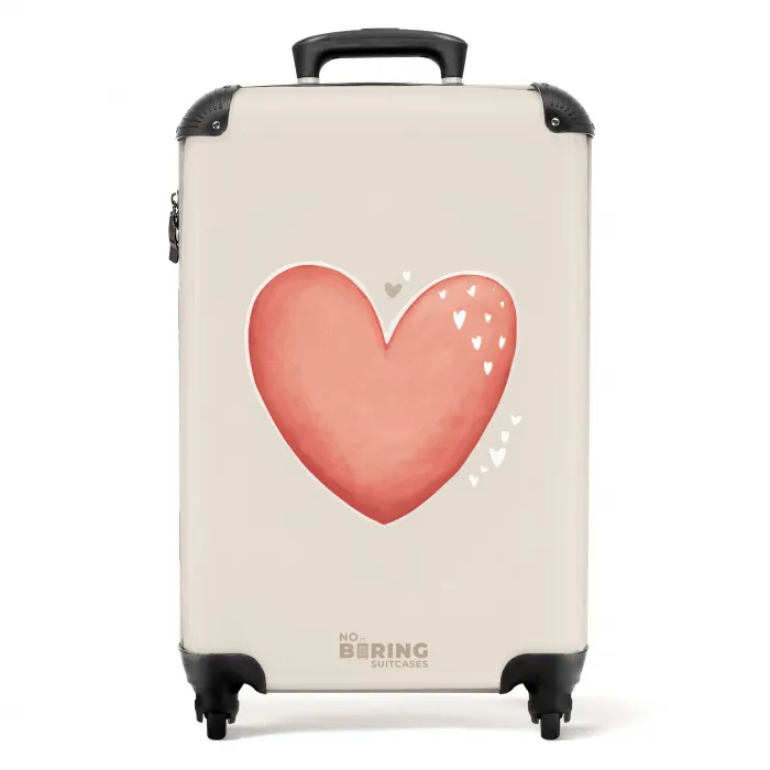 Rood hart op een beige achtergrond NBS - Handbagage koffer - Volwassenen Unisex middel -productfoto_recht