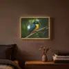 Vogel - Tak - Geel - Bladeren Light Box met batterij (Wandlamp) middel -sfeer4