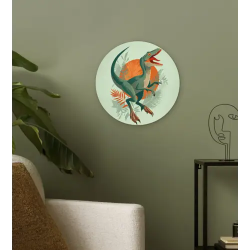 Dino - Bladeren - Grafisch - Groen Wandcirkel kunststof plaat 5mm dik klein -sfeer3