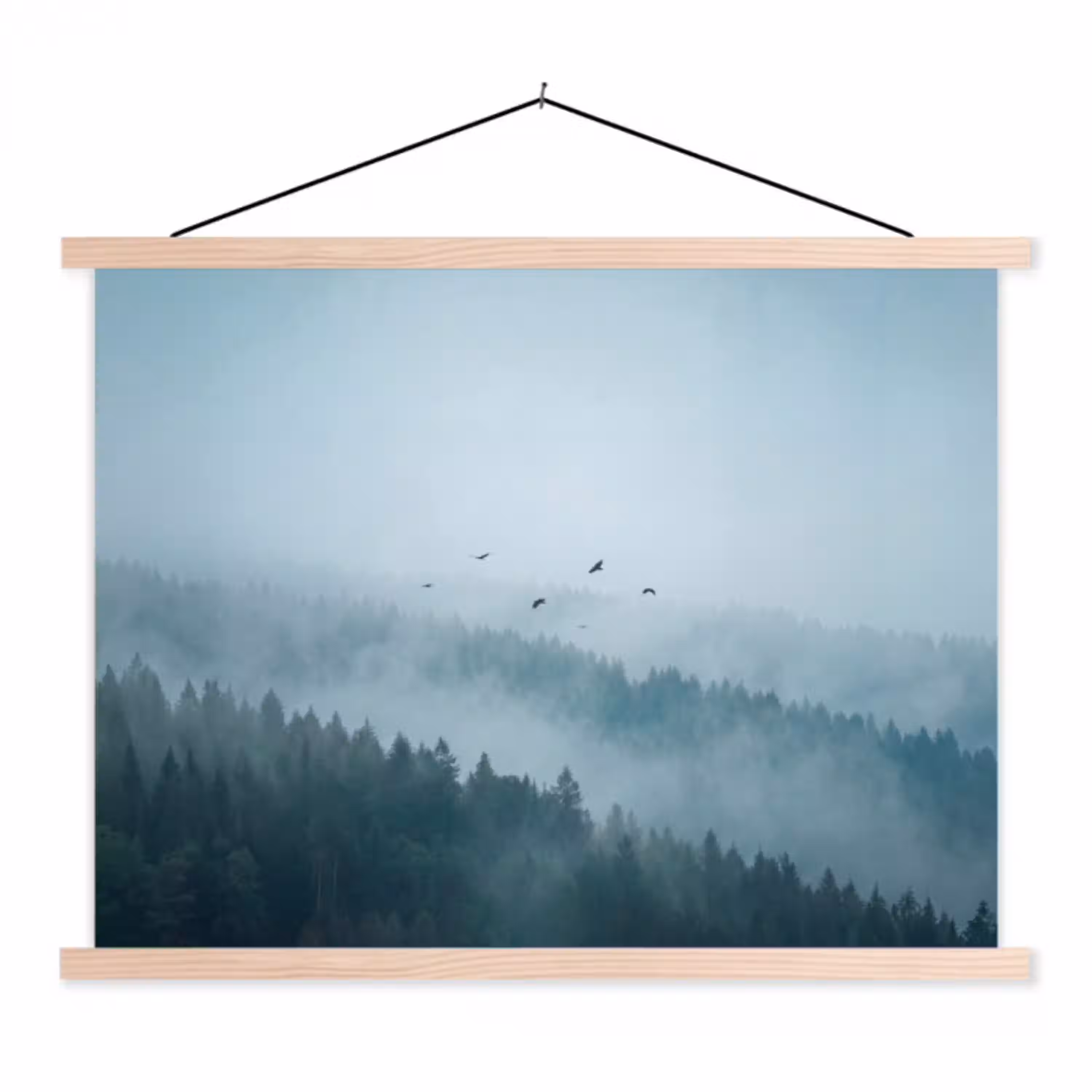 Bos - Mist - Vogels - Natuur - Groen textielposter latten blank klein -3d