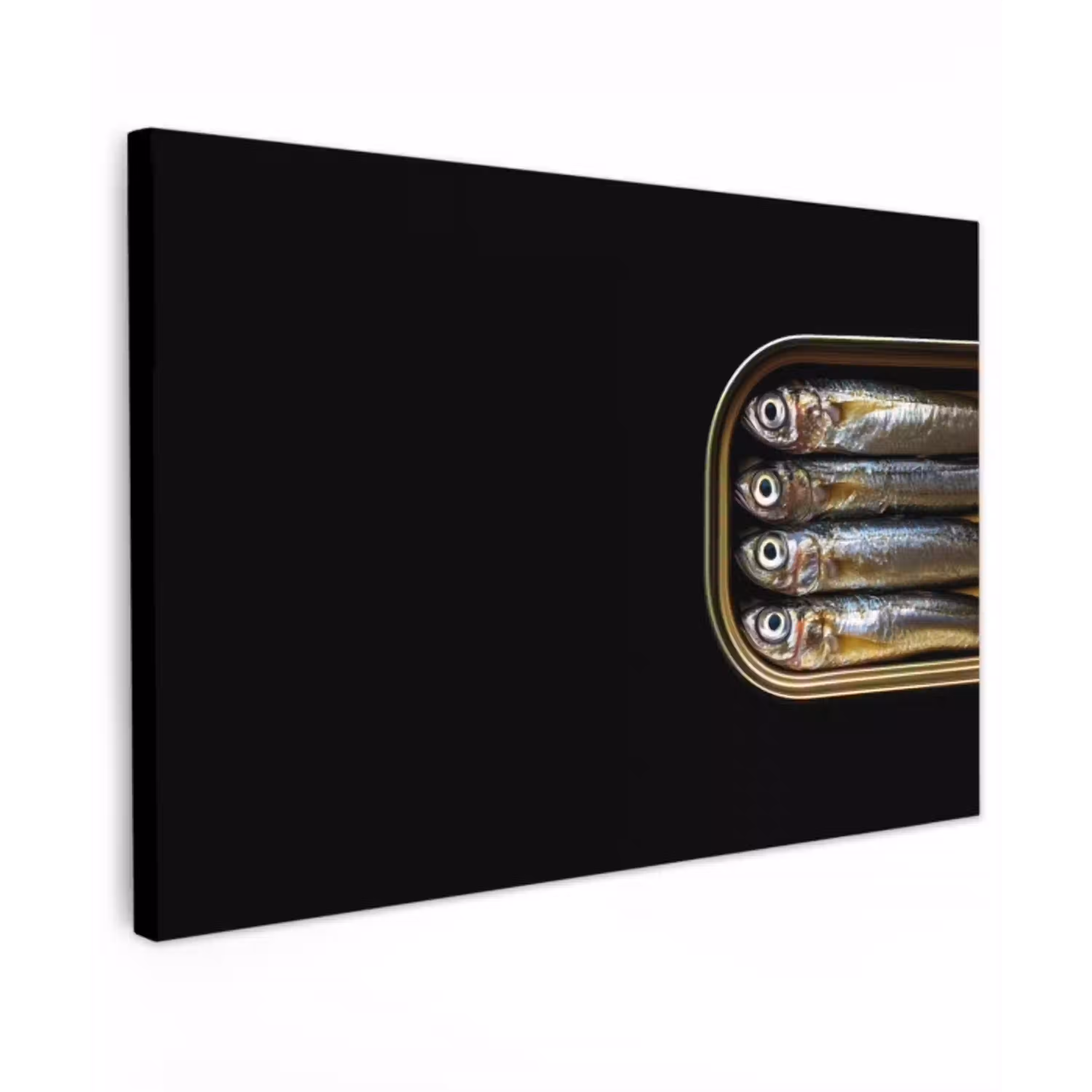 Sardines - Blik - Zwart - Vissen Tuinposter op houten frame 2 cm dik klein -3d