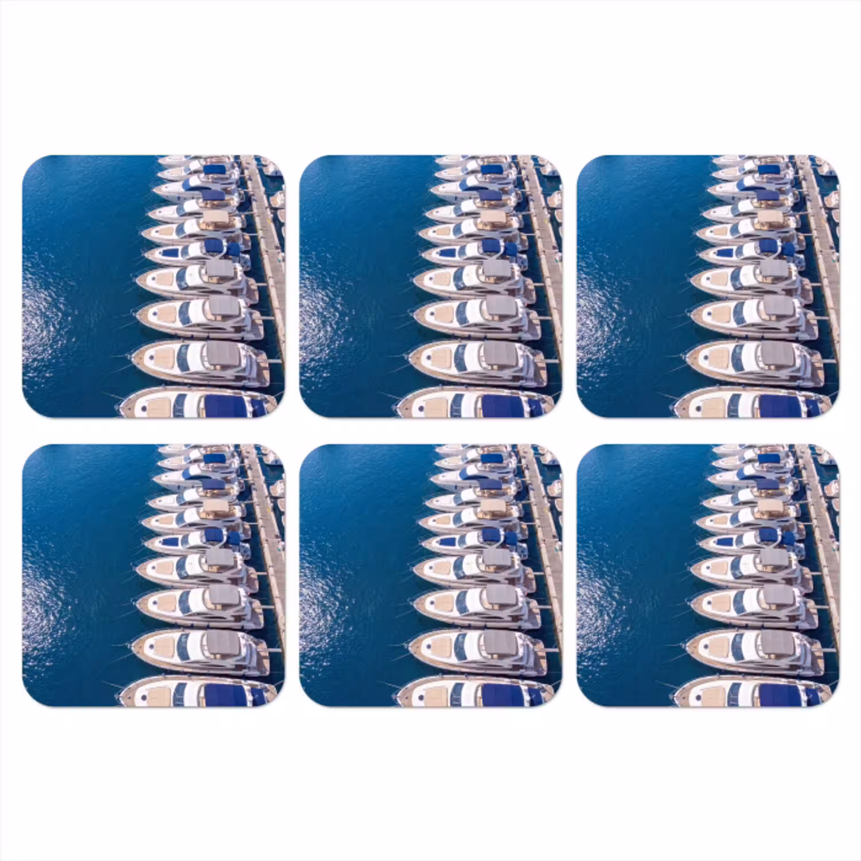 Boot - Jachthaven - Water - Zomer - Blauw onderzetter kurk middel -3d