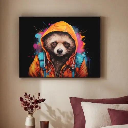 Graffiti - Wasbeer - Jas - Zwart Textielframe zwart klein -sfeer1