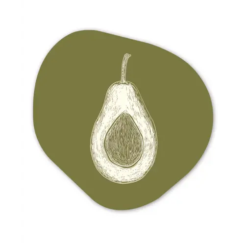 Avocado - Minimalistisch - Illustratie - Groen Wandcirkel Organisch Aluminium middel -3d
