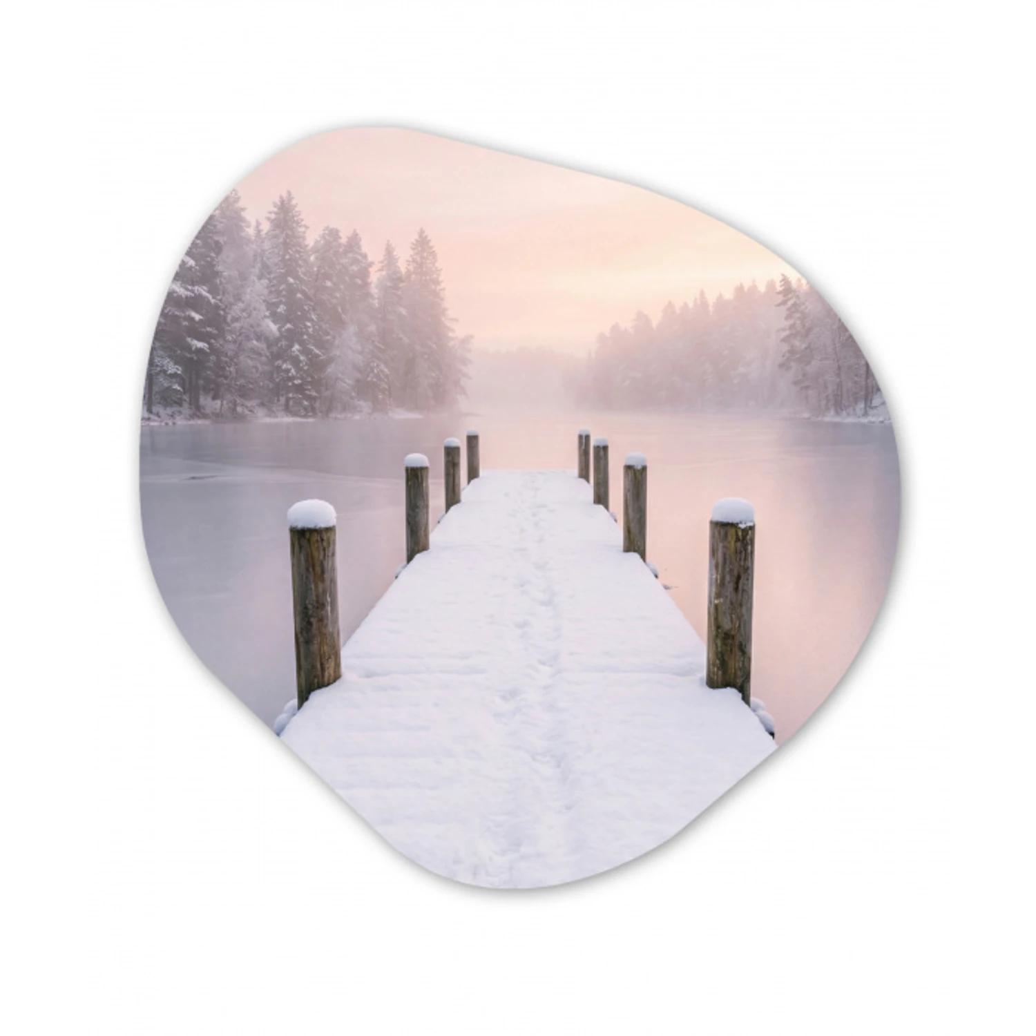 Steiger - Meer - Mist - Winter - Serene Wandcirkel Organisch Aluminium middel -3d