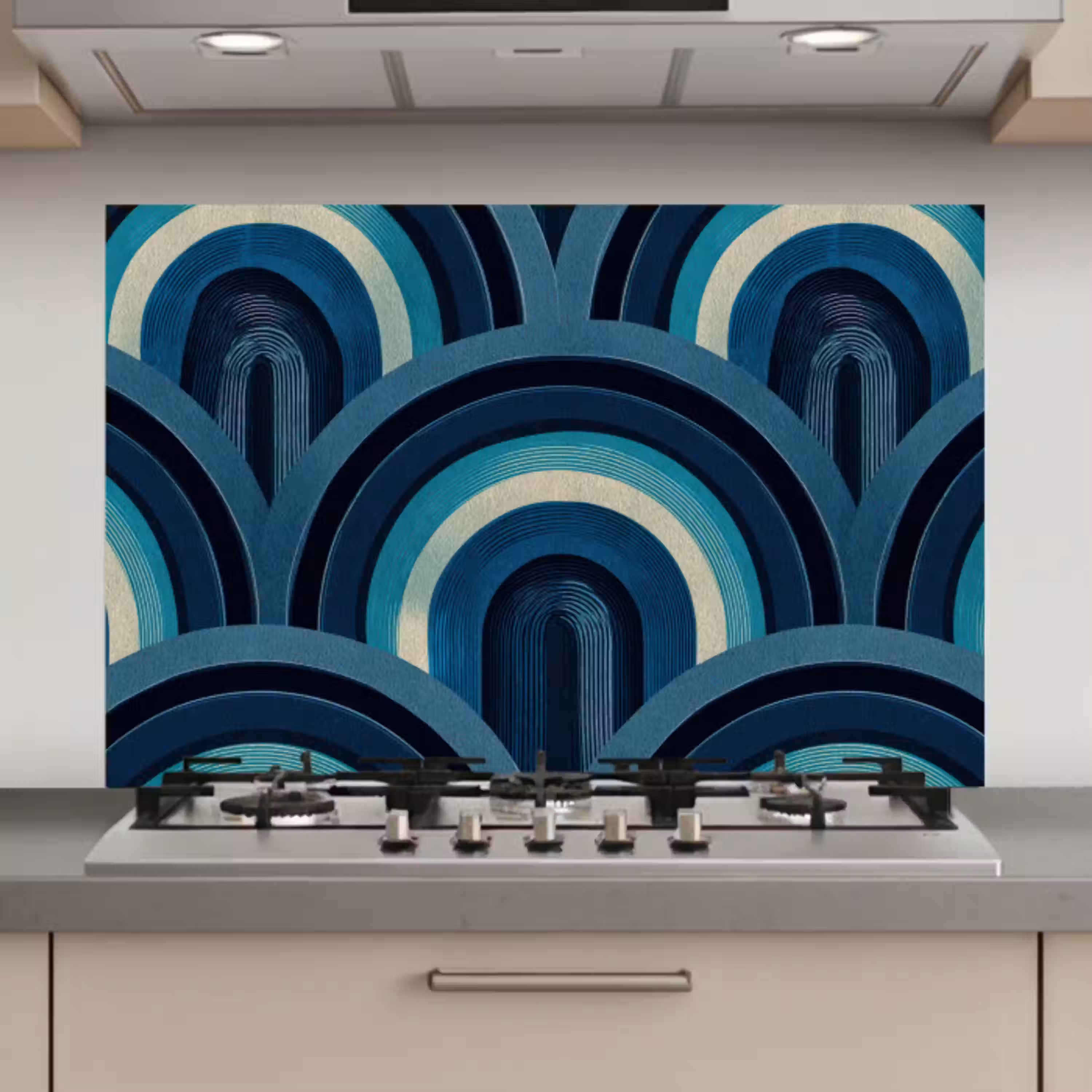 Bogen - Geometrisch - Patroon - Blauw - Retro keuken achterwand spatscherm klein 900 -3d_website