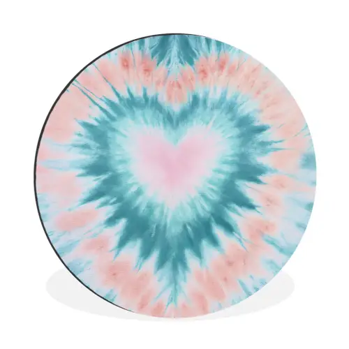 Hartvormig - Tie dye - Pasteltinten - Lichtgroen Wandcirkel aluminium klein -3d