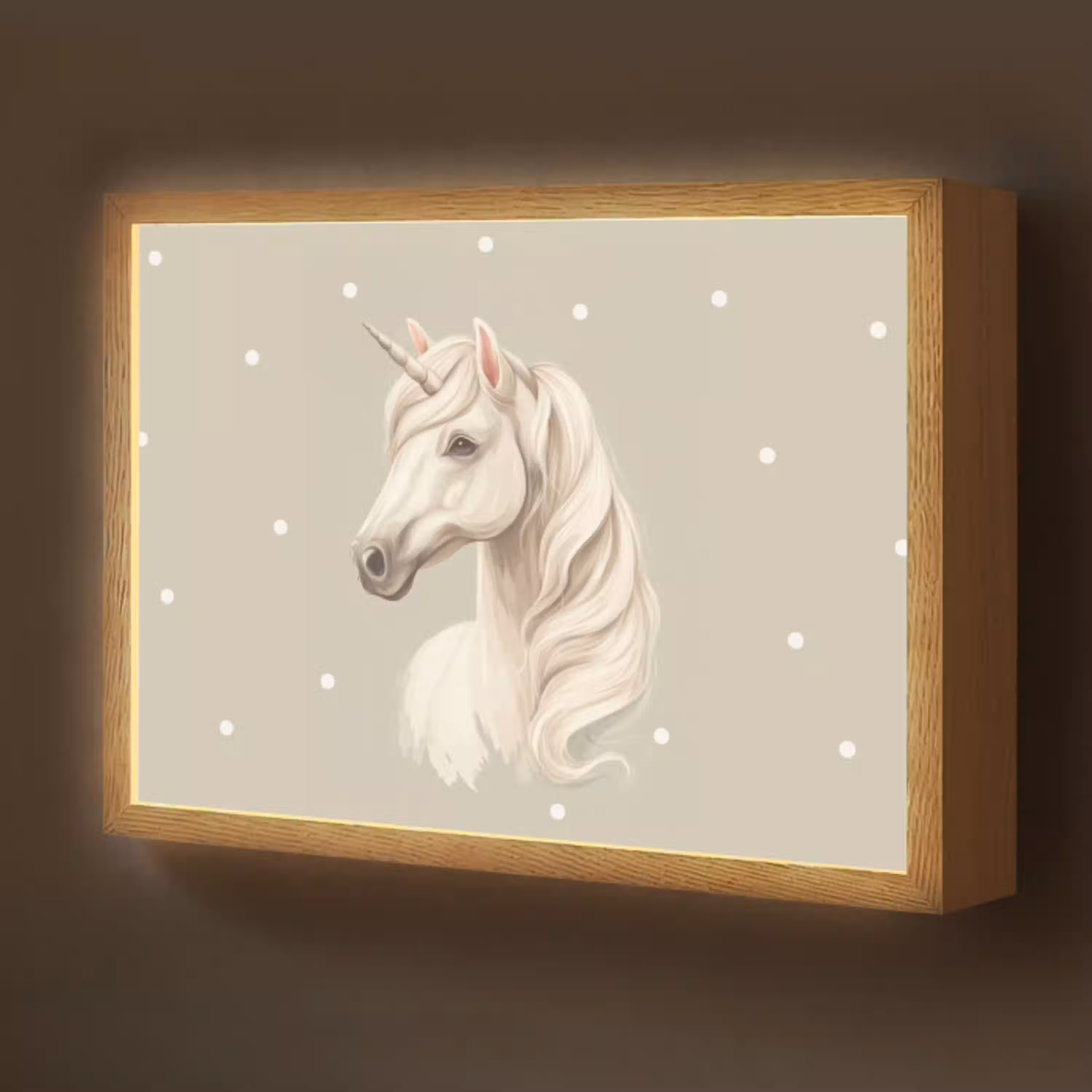 Eenhoorn - Wit - Stippen Light Box met batterij (Wandlamp kind) middel -z3d_website