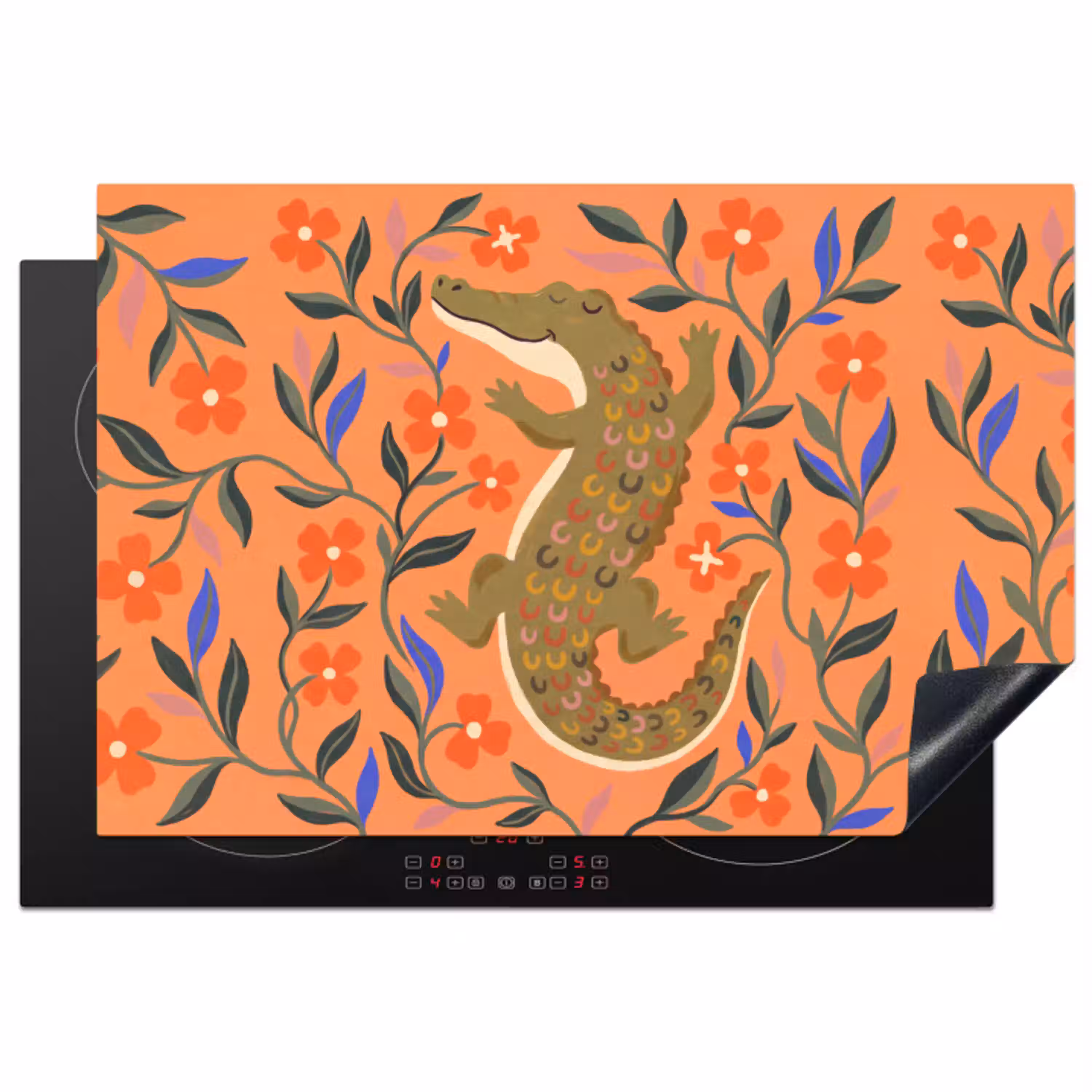 Dieren - Bloemen - Oranje - Illustratie - Natuur Inductie beschermer vinyl 3mm klein -3d