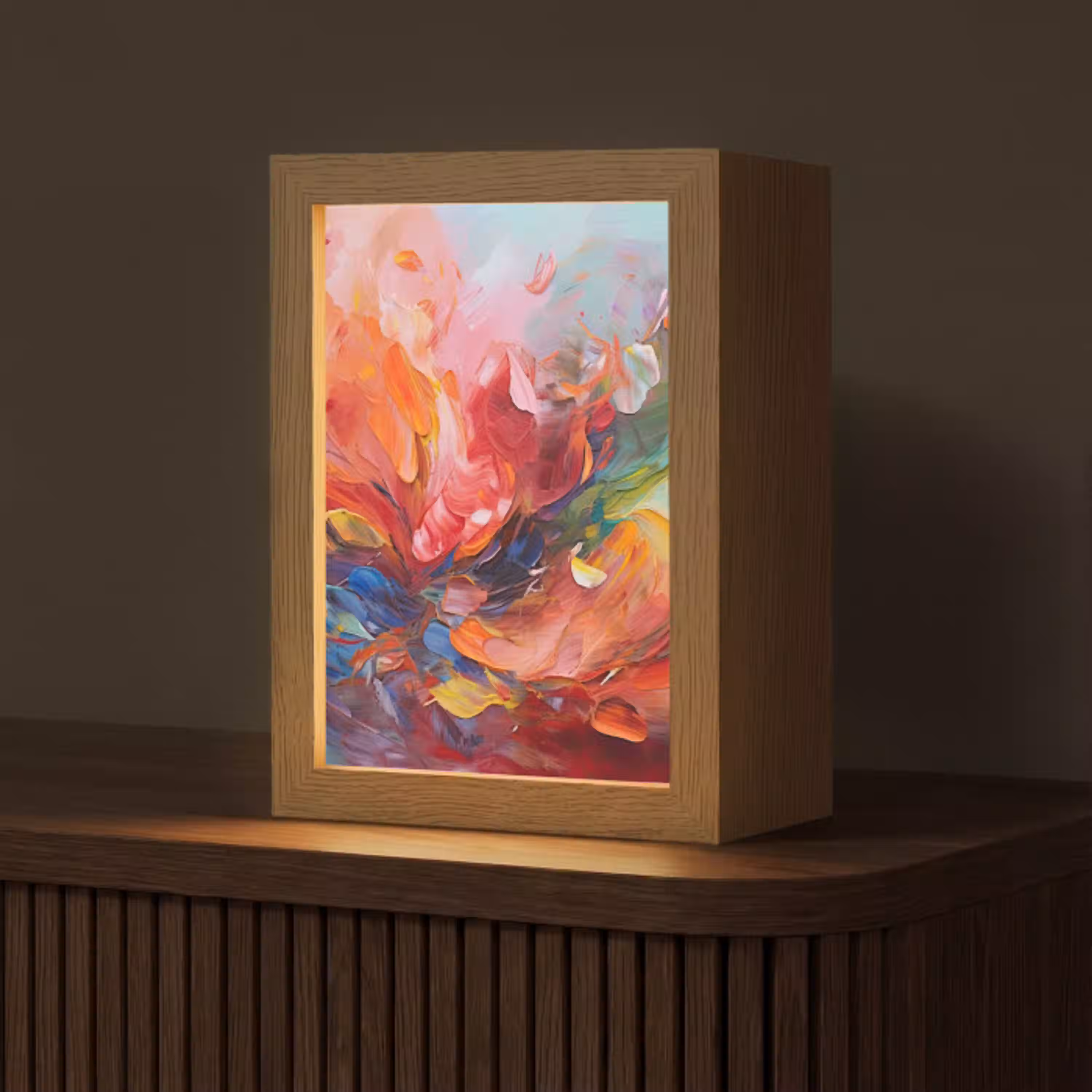 Olieverf - Kunst - Abstract - Kleurrijk Light Box met kabel (Tafellamp) klein -z3d_website