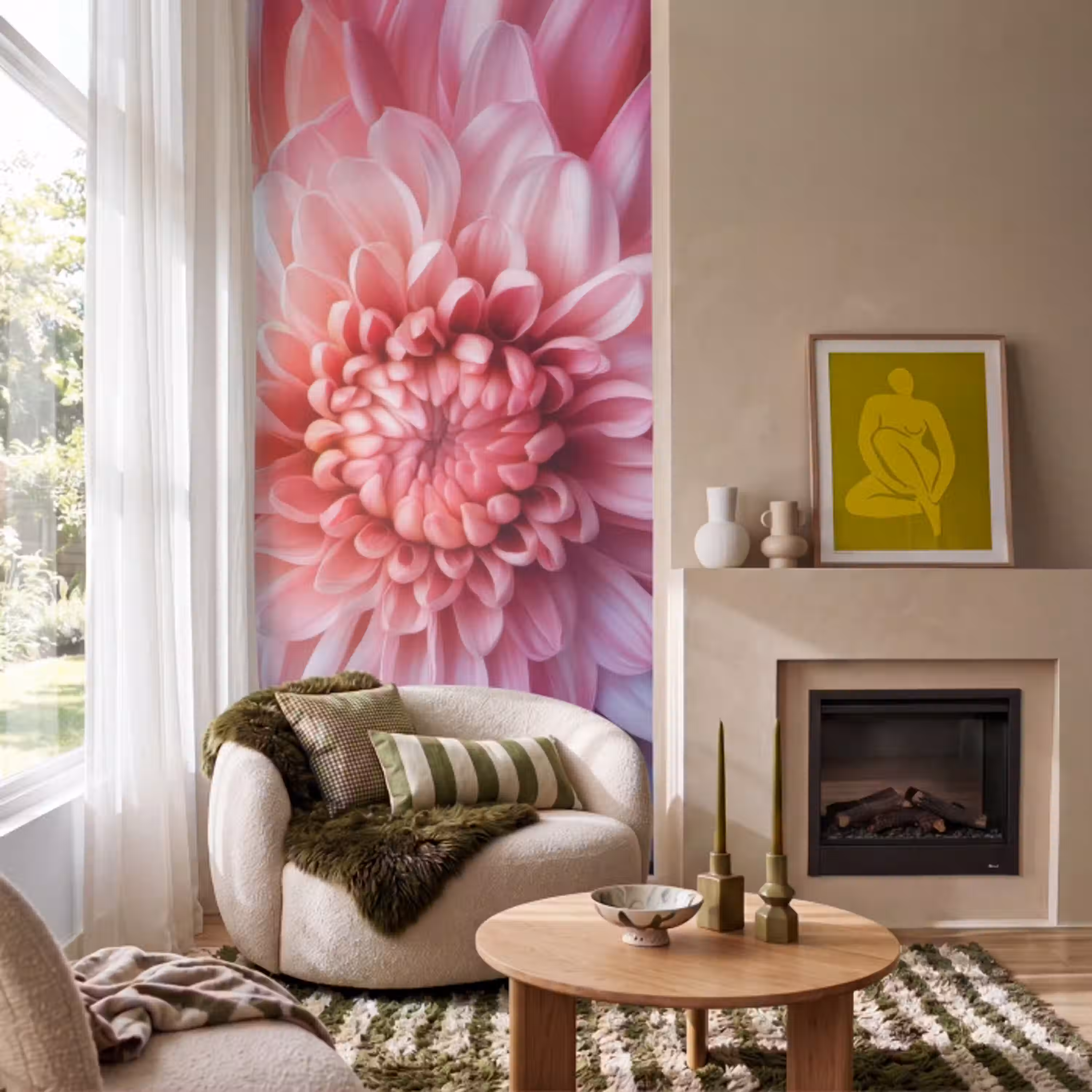 Dahlia - Bloem - Close up - Roze Behang Vlies klein -sfeer2