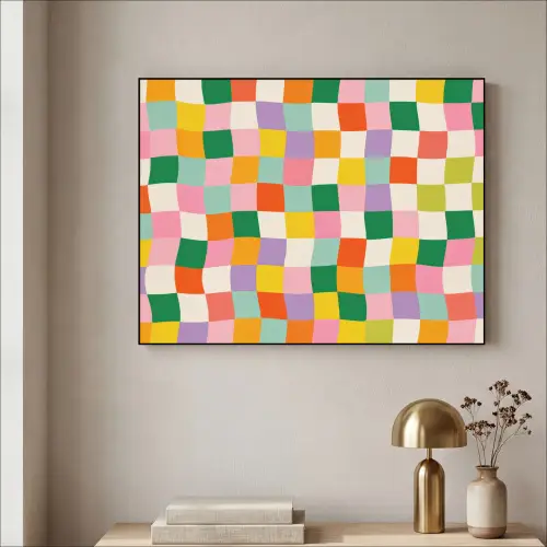 Vierkanten - Kleurrijk - Golvend Textielframe zwart klein -sfeer2