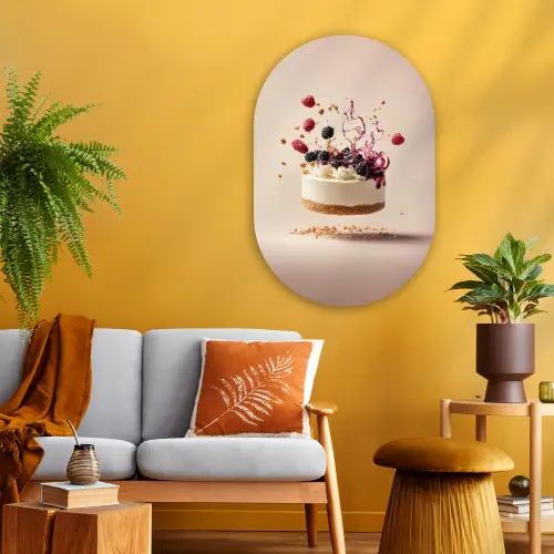 Cheesecake - Eten - Roze - Taart Wandcirkel Ovaal Glas middel -sfeer4