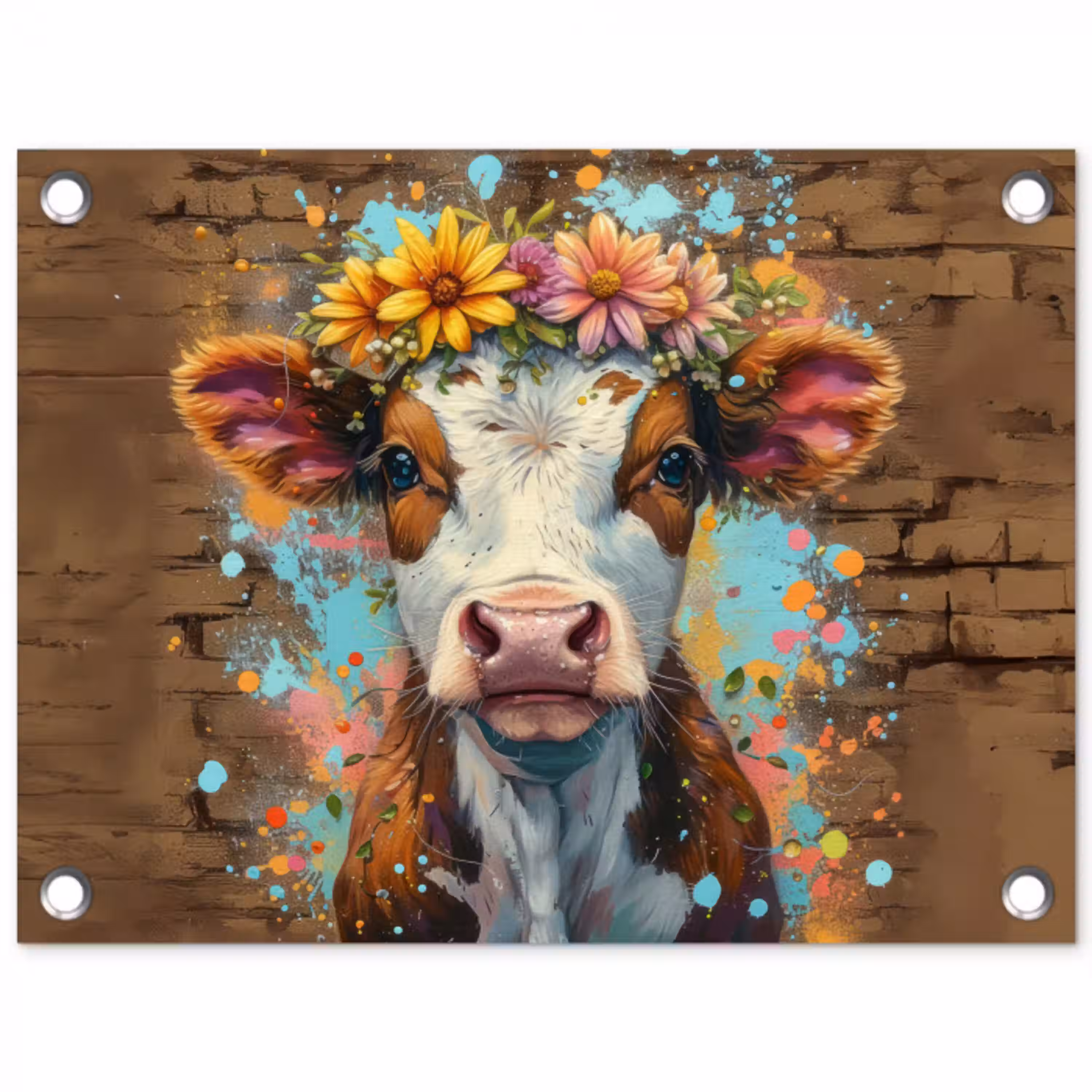 Kalf met Bloemenkroon tuinposter los doek klein -3d