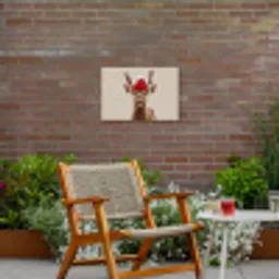 Hert - Kerst - Muts - Dieren - Winter - Grappig Tuinposter op houten frame 2 cm dik klein -sfeer3