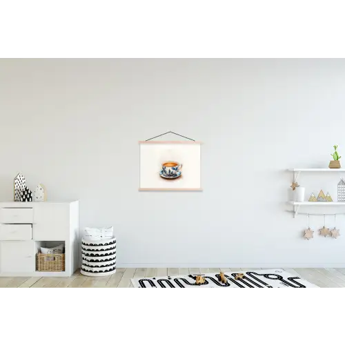 Theekop - Bladeren - Blauw textielposter latten blank klein -kinderkamer