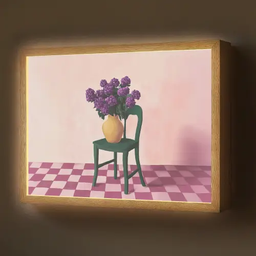 Stoel - Vaas - Bloemen - Geblokt Light Box met batterij (Wandlamp) middel -z3d_website