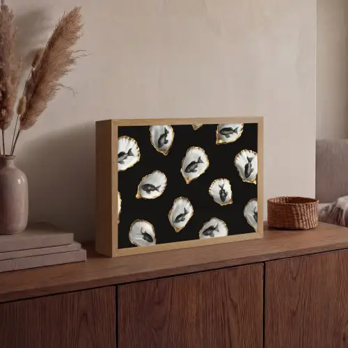 Oesters - Zwart - Vissen - Goud Light Box met batterij (Wandlamp) middel -sfeer2