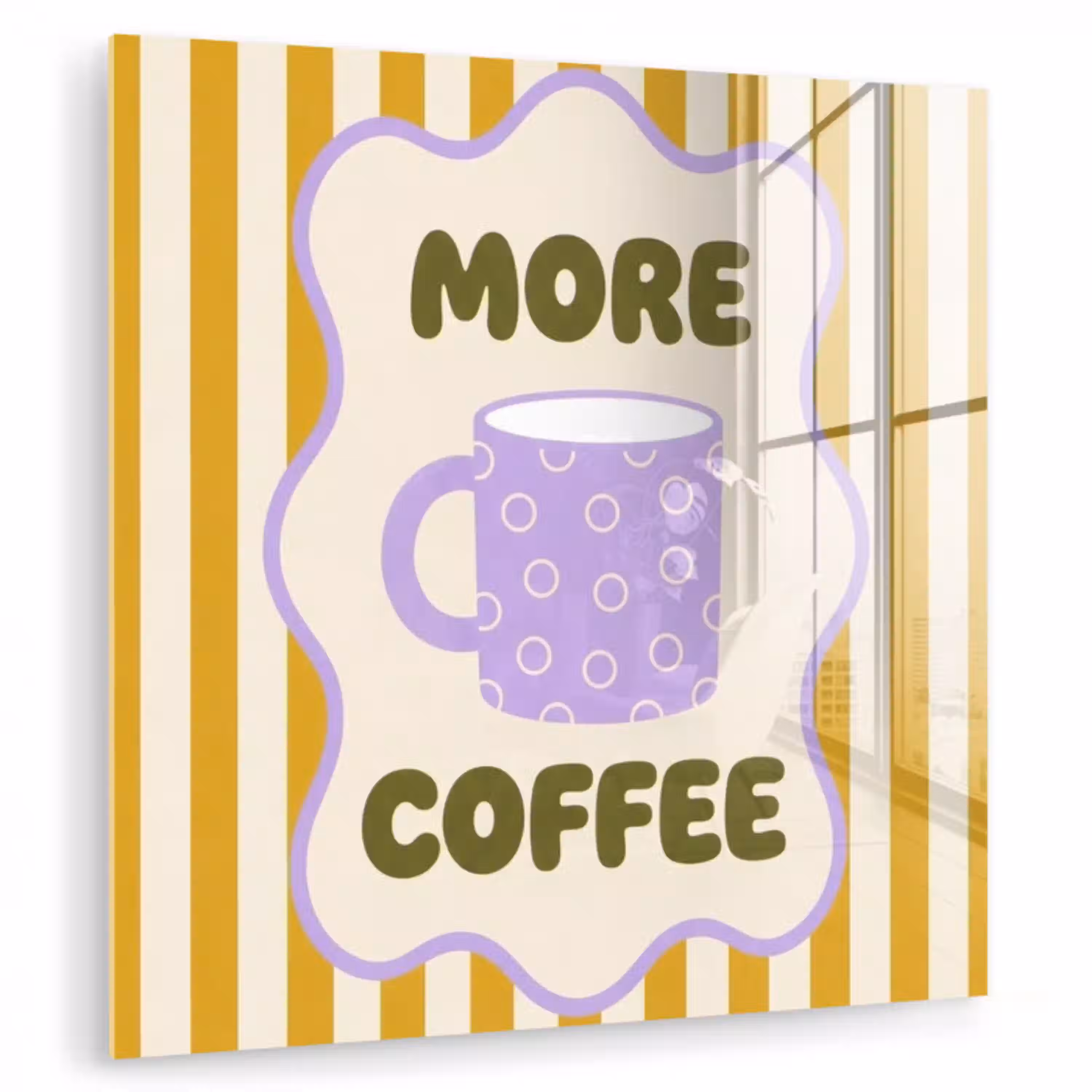 More coffee - Geel - Paars - Strepen - Mok plexiglas 5mm klein -zzzproduct_nieuw