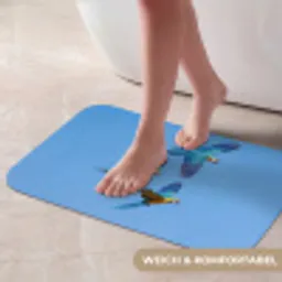 Papagaai - Vliegen - Blauw - Geel Badmat klein -USP_ZachtDE