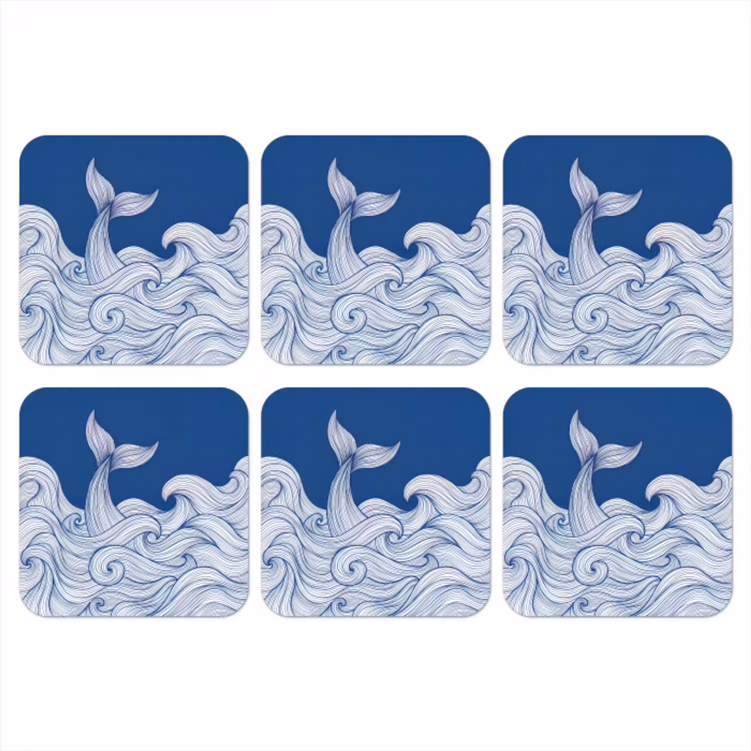 Walvis - Staart - Golven - Lijntekening - Blauw onderzetter kurk middel -3d