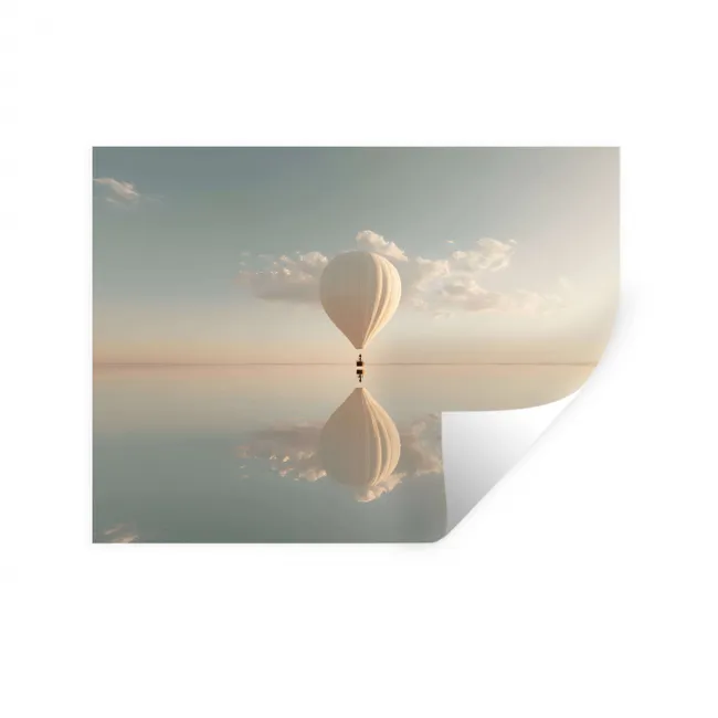 Muursticker - Luchtballon - Wolken - Water - Blauw