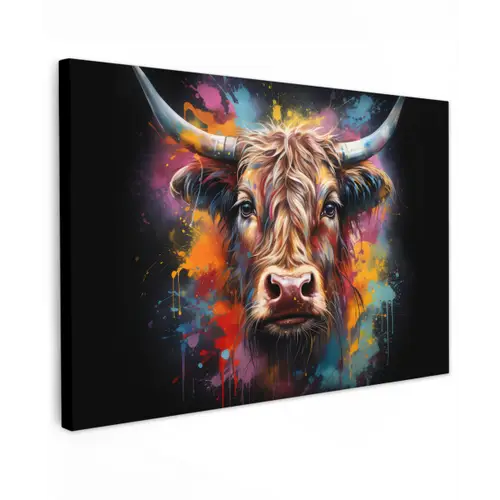 Graffiti - Schotse hooglander - Zwart - Koe canvas 2cm klein -z3d