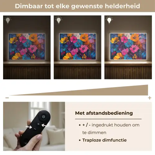 Bloemen - Kleurrijk - Abstract - Modern Light Box met batterij (Wandlamp) middel -USP_dimbaarNL
