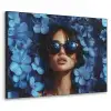 Vrouw - Blauw - Bloemen - Vlinders - Natuur Textielframe zwart klein -3d