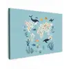 Wereldkaart - Zeeleven - Blauw Tuinposter op houten frame 2 cm dik klein -3d